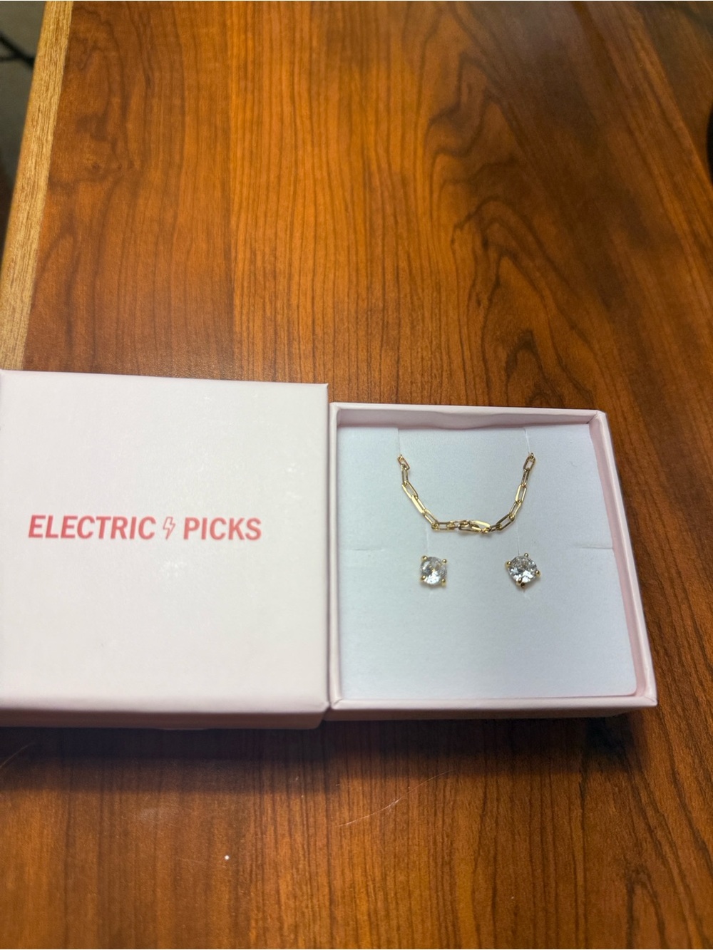 Electric picks  Emme Gold Link Necklace with 6mm gold studs